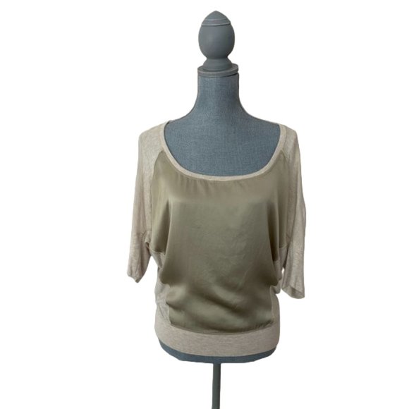 Mendocino - Heather Brand. Silk Trim Loose Fit Scoop Neck 3/4 Sleeve Blouse - Picture 4 of 9